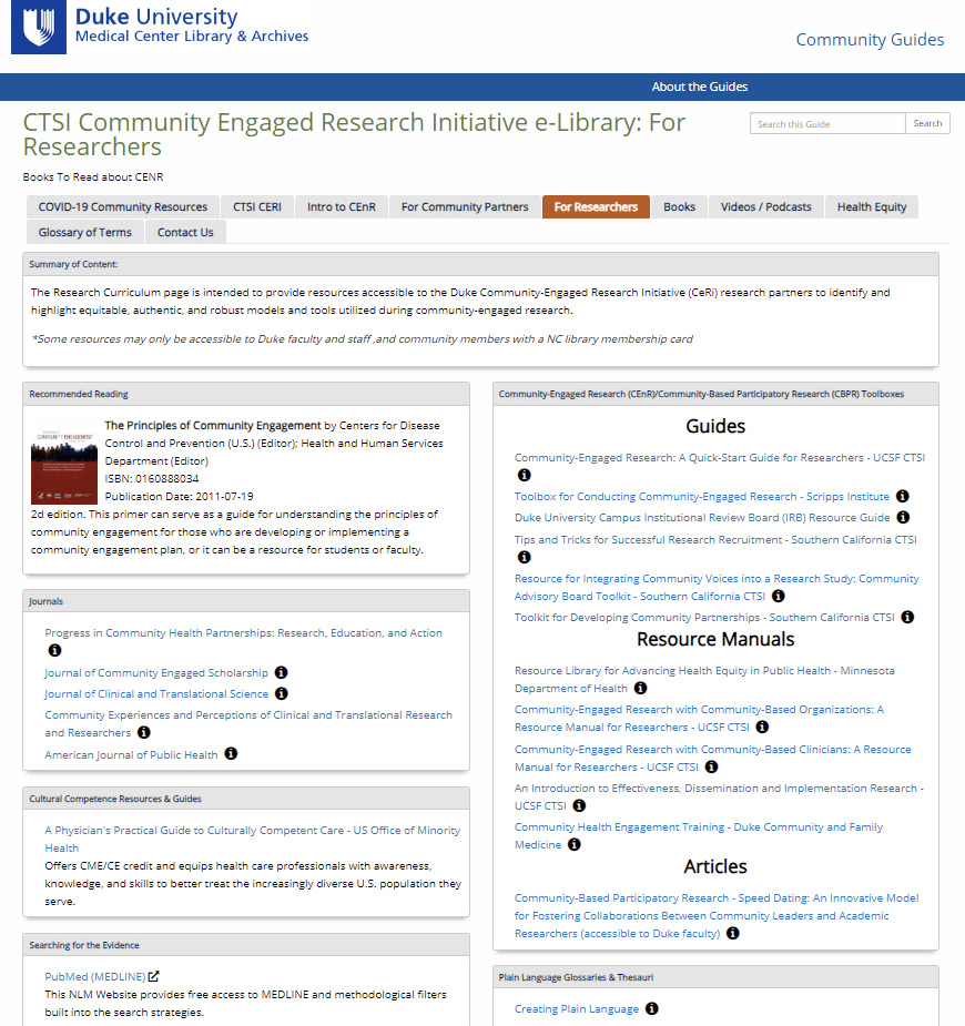 Figure 1. A Partial Screenshot of One of the Pages from Ceri’s Original E-Library. As is evident here, many researcher resources are only accessible via institutional login. Each tab in the top of the image leads to a similar page of resources