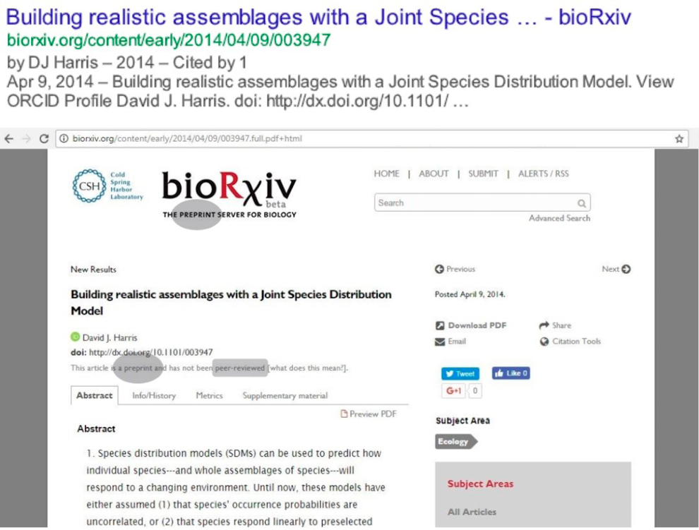 Fig.1.bioRxiv Google Snippet and Front Page