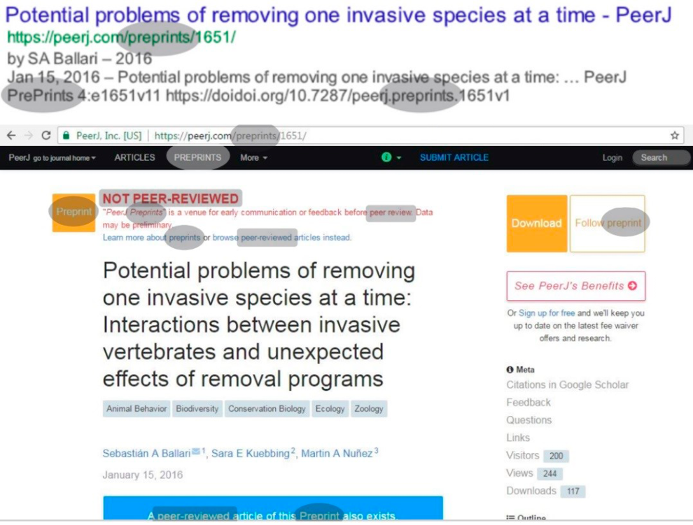 Fig2. PeerJ Google Snippet and Front Page