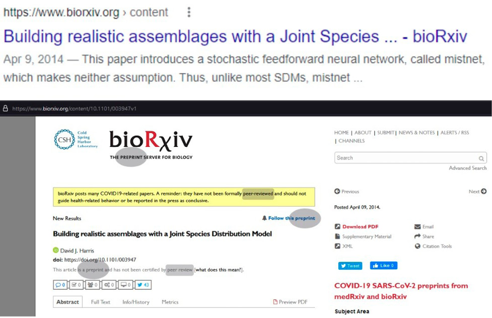 Fig5. bioRxiv Google Snippet and Front Page in 2021