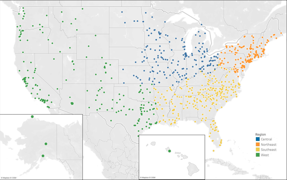 Figure 1. Geographic Distribution of 2020 Academic Libraries