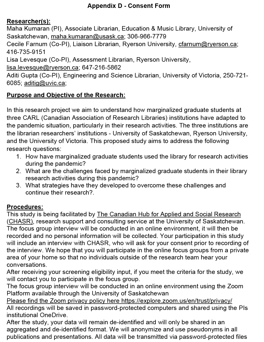 Appendix D. Consent Form, part 1