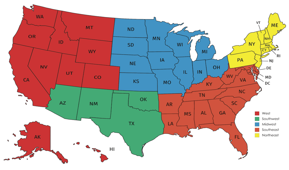 Figure 2. Five Geographic Regions of the United States