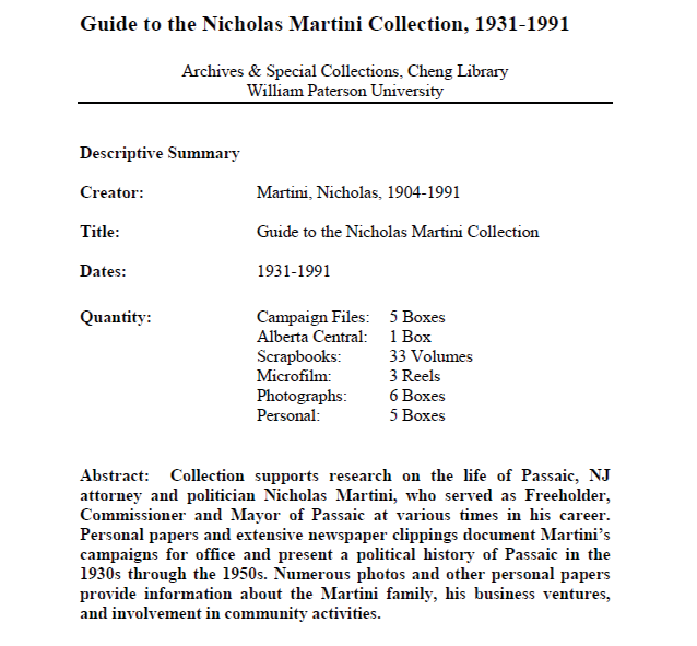 Figure 2. Print Collection Summary Description Page